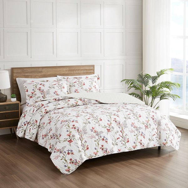 Modern Threads Ariana 3-Piece Floral Stripe Quilt Set, Soft Cotton