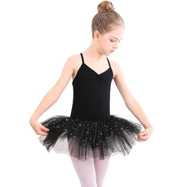 Bezioner Children's Ballet Clothing Tutu Ballet Dress Girls Cotton Ballet Jersey Ballet Suit Dance Body Dance Dress with Skirt Black 140