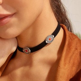 Western Turquoise Choker Necklace for Women Gothic Black Choker Necklace Vintage Boho Western Turquoise Jewelry for Cowgirl Rodeo Country Concert Outfits Accessories (black and red turquoise)