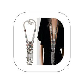 Asphire Bohemian Long Tassel Necklace Vintage Colorful Gemstone Turquoise Necklace Nepal Tibetan Ethnic Exaggerated Statement Accessories for Women (Silver)
