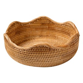 Rattan Woven Storage Basket for Fruit, Bread, Food, Kitchen, Home Decoration, Organiser Fruit Net Against Fruit Flies (Khaki, One Size)