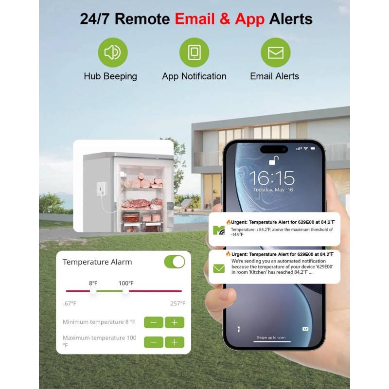 Real-Time Digital Freezer Thermometer with Remote Sensors & 2- Data