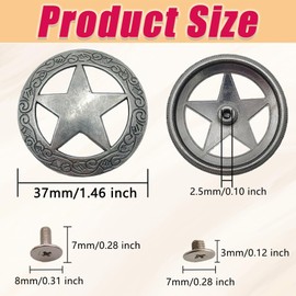 Mingchen Vintage Textura Estrellas Hueco Hebilla Decorativa Forma Redonda Conchos Castings Tornillo Botón Trasero Personalidad Manual DIY Cuero Artículos Decoración Accesorios 10 Piezas