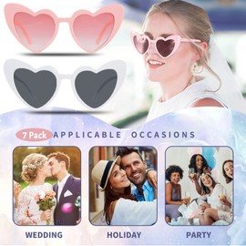 7 Pieces Bride to Be Heart Sunglasses, Vintage Wedding Team Bride Bachelorette Bachelorette Party Women UV400 Sunglasses, Bridal Shower Supplies Wedding Favour Bridesmaid Gifts Wedding Décor, White +