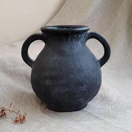 Smiletag Black Rustic Vases Home Decor, Ceramic Vase with Handles, Farmhouse Decorative, Terracotta Vase, Pottery Vases for Living Room,Table,Shelf Decor