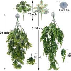 MEPHAN Reptile Plants for Bearded Dragon Tank Accessories, Terrarium Plant Artificial Decor for Snake Cage, Fake Plant for Leopard Gecko Habitat, Lizard Chameleon Ball Pythons (Group ABN)