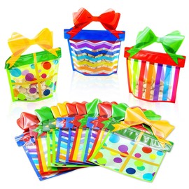 W WINTMING 30Pcs Resealable Gift Bags with Handle Plastic Party Favor Bag Cellophane Zip Lock Treat Bag Rainbow Standing Goodie Bags Holiday Birthday