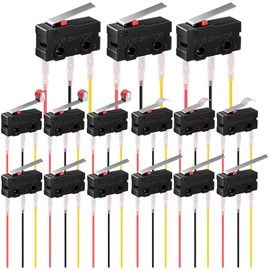 MKBKLLJY 15Pcs Mini Micro Limit Switch 5A 125 250V AC SPDT 1NO 1NC Momentary 16mm/19mm/20mm/28mm/55mm Very Long Straight Hinge Lever Arm Switch Snap Action Button Type 3 Pins with 45Pcs Terminal Wires