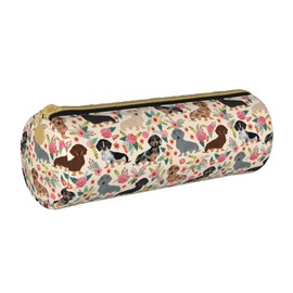 FREEHOTU Canvas Simple Floral Dachshund Makeup Bag Cosmetic Holder Bag Office Storage Pouch