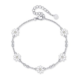 URONE Daisy Bracelet 925 Sterling Silver Daisy Flower Bracelet Daisy Jewellery for Women, Sterling Silver