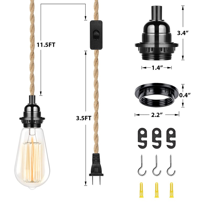Plug in Hanging Light Fixture, 15FT Pendant Lamp Lights Cord
