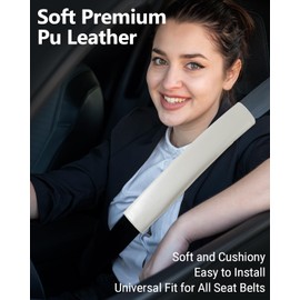 COOLYOUTH Seat Belt Cover Leather Seat Belt Shoulder Pad Soft Seat Belt Strap Cover Fits Most Vehicles Car Accessories (2, Alabaster)