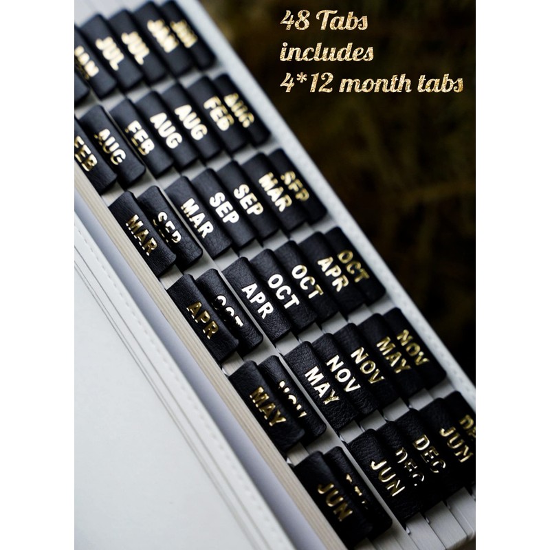 UPAFEXXI-Leather Monthly Tabs, 48 Pcs Planner Tabs, Calendar Month Stickers