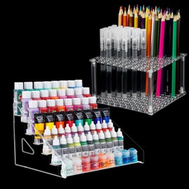 7 Layer Acrylic Paint Organizer & 96 Holes Paint Brush Holder, Paint Brush Storage Brush Holder, Snap-On Design Easy Assembly, Desktop Organizer for Miniature Model Pencils Sketch Pens Craft Hobby