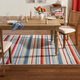 TOWN & COUNTRY EVERYDAY Rio Multicolor Stripe Indoor Outdoor Area Rug, UV Fade Resistant, High-Low Pile, Red/Mutli, 7'10"x10'2"
