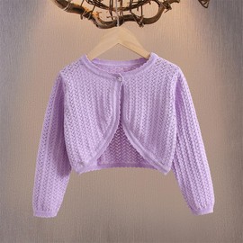 Yealoo Bolero Girls' Knitted Cotton Cardigan with Hole Pattern Children's Bolero Jacket Shoulder Jacket Communion Dress, Purple
