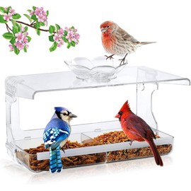 Mtxorvix Comedero para Pájaros, Bebedero para Pájaros con Ventana, Comedero con Ganchos Autoadhesivos, Bandeja Colgante para Pájaros de Ventana Transparente para Exteriores, Casa de Pájaros