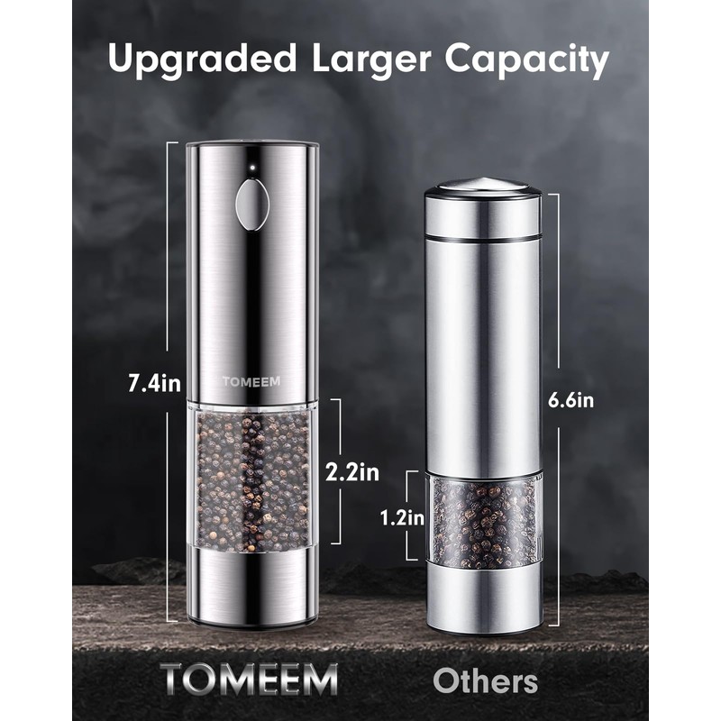 TOMEEM Upgraded Larger Capacity Electric Salt and Pepper Grinder Set