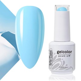 Arte Clavo 15ml Light Blue Gel Nail Polish, 1Pcs Baby Blue Gel Nail Polish Pastel Blue Color Nail Polish Gel High Gloss Soak Off U V Gel Nail French Nail Manicure Salon DIY 3020