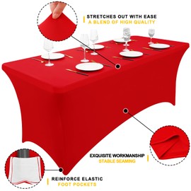 Smiry 2 Pack Spandex Table Cloth 6FT, Elastic Fitted Stretch Tablecloths for Rectangle Tables, Washable Table Cover for Outdoor, Wedding, Christmas Parties & New Year (Red, 72Lx30Wx30H Inch)
