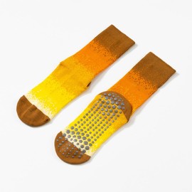 Yoga Pilates Socks with Grips for Women Non Slip Gradient Color-Blocked Cushioned Crew Socks for Barre Ballet Dance (One Size, Yellow)