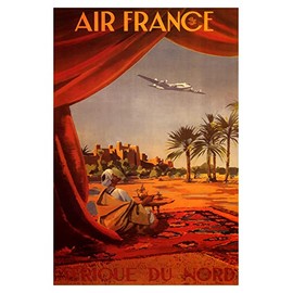 Airplane Flying over North Africa Morocco Village Arab Tent Desert Oasis Tourism Travel 16" X 24" Image Size Vintage Poster on matte paper