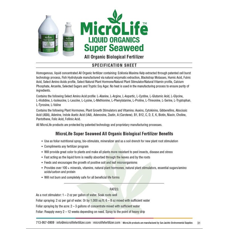 MicroLife Super Seaweed Professional Grade Organic Liquid Concentrate Root Stimulator