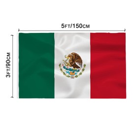 Mexico Flag 3x5 Foot- Mexican National Flags Indoor/Outdoor Quality Polyester with Vivid Color Brass Grommets Decorations