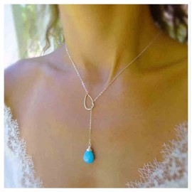 Allereya Vintage Turquoise Drop Y Necklace Karma Circle Necklace Teardrop Turquoise Y Lariat Necklace Silver Hollow Circle Choker Necklace Jewelry for Women and Girls