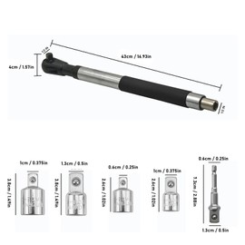 Offset Extension Wrench Set, 4 Adapters, 1/2" Electric Drill Adapter Socket Spanner, One Key Switch for Tightening & Loosening