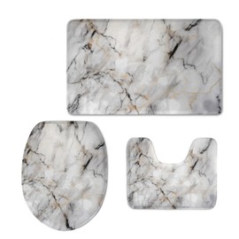 UNICEU Grey White Marble 3 Piece Bathroom Rug Set Includes Bath Rug, Contour Mat and Toilet Lid Cover, Machine Washable, Super Soft Microfiber & Non Slip Bath Rugs with Rubber Backing