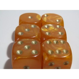 Dice & Games, LTD NEW Dice Set of 6 D6 (16mm) - Pearl Orange with gold inking