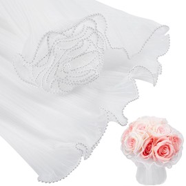 BENECREAT 4.37 Yards White Flower Wrapping Mesh Paper, Pearl Edge Bouquet Packaging Paper Wrinkled Translucent for Party Favor Decor, Florist Supplies Wedding Gift Packaging