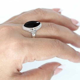 Jeweloporium 925 Silver Ring for Women Size J 1/2 Real Black Onyx Gemstone Costume Silver Ring Birthday Gift Vintage Jewelry