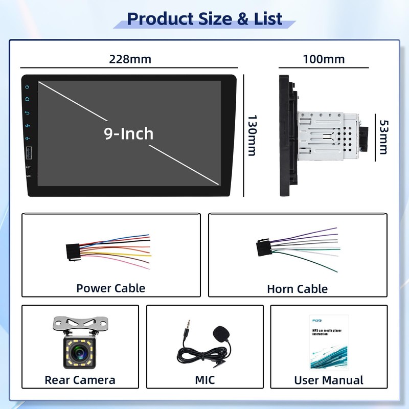 Fuluku 9 Inch Touch Screen Single Din Wireless Carplay Radio