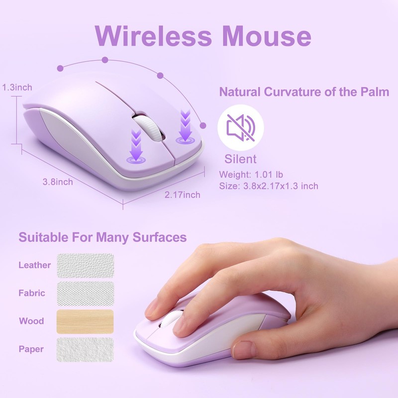 MIKIBY i68 Wireless Typewriter Keyboard and Mouse Combo,Purple Keyboard with