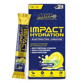 MHP Impact Hydration Electrolyte Creatine Sports Drink Stick Pack, No Artificial Sweeteners or Colors, Performance, Recovery, Lemon Lime, 14 Count