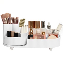 Makeup Organizer Countertop Rotating Makeup Organizer for Vanity Large Capacity Cosmetic Display Case with Makeup Brush Holder Cosmetic Organizer Countertop（White）