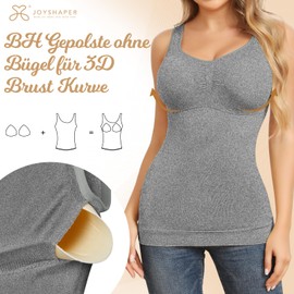 Joyshaper Bra Shirt Women's Tummy Control Shaping Undershirt Padded Top Figure Shaping Strap Top Padded Bustier Seamless Camisole Compression Tank Top Shirt, Grey (grey blend)