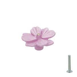 Savagrow 6Pcs Flower Shaped Drawer Knobs Single Hole Dresser Knobs Zinc Alloy Knobs, 1.57x0.83 Pink, with Mounting Screws
