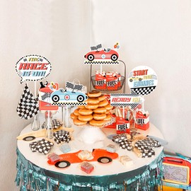Fangleland 24pcs Race Car Photo Booth Props for Boys or Girls, Racing Theme Happy Birthday Decorations, Baby Shower Party Favors Supplies