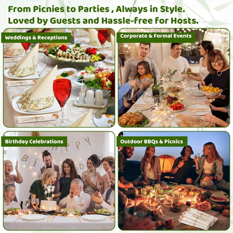 Nuenen 600 Pcs Pre Rolled Napkin and Bamboo Cutlery Set
