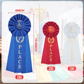 MTLEE Award Ribbons Set 1st Place Rosette Ribbon Prize Ribbon Winner Grand First Second Third Place Victory Ribbons Deluxe Recognition for Classroom Prizes, 1st Blue, 2nd Red, 3rd White(9 Pieces)