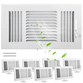 Gisafai 8 Pcs Vent Covers 12 x 6 Inch HVAC Sidewall Air Ceiling Register 3 Way Vents for Wall Solid Steel Manual Adjuster for Home, Bathroom, Toilet, Office (White)