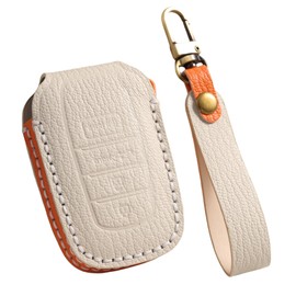 Hontumax Genuine Leather Key Fob Cover Case for Toyota Tundra Venza Sequoia Tacoma Mirai Land Cruiser Camry 4Runner 2025, for Subaru Solterra (White)