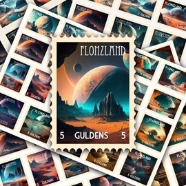 Post Stamps Stickers Set ~ Exquisite Alien Landscape Stamp Collection Featuring Otherworldly Terrains and Stunning Extraterrestrial Vistas ~ FLONZ Vintage Decals for Craft