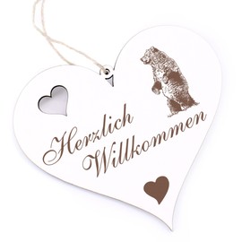 Herzlich Willkommen Sign – Standing Bear – Decorative Heart Wooden Welcome Sign Door Sign Decorative Sign Door Decoration