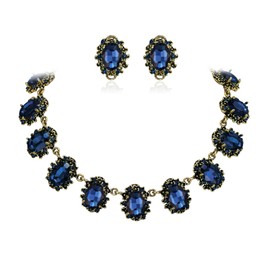 Clearine Victorian Style Statement Necklace and Earrings Jewellery Set for Women Cameo Inspired Oval Crystal Jewellery Set for Party Prom Jewellery, Crystal