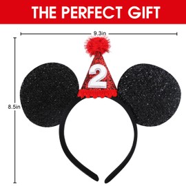 VAVAYAO Mouse Ears Birthday Party Decorations - 2nd Birthday Headband With Mini Hat and Photo Props