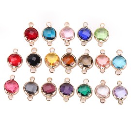luzen 16Pcs 8mm Crystal Gemstone Pendants DIY Jewelry Connector Charms Rhinestone Flat Round Links Charms Beads with Double Hanging Hole for Jewelry Making Necklace Bracelet Earrings, Random Color
